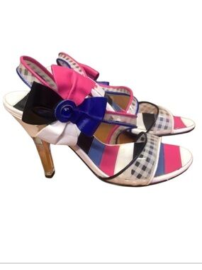 Betseyville by Betsey Johnson Gingham Bow
Colourblock Open Toe Lucite Heels